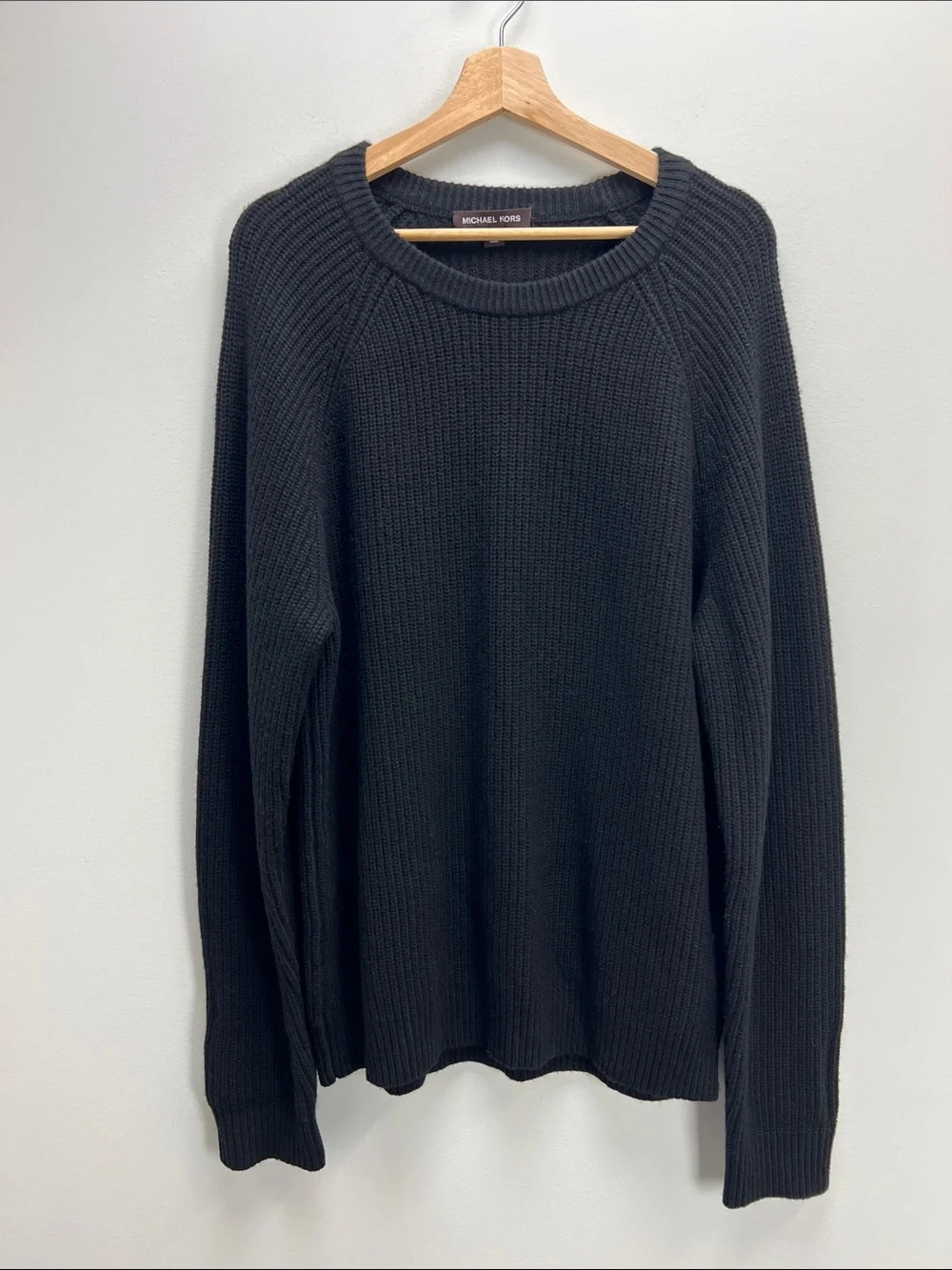 Michael Kors Wool Cashmere Ribbed Shaker Sweater Black Mens XL Fisherman Chunky